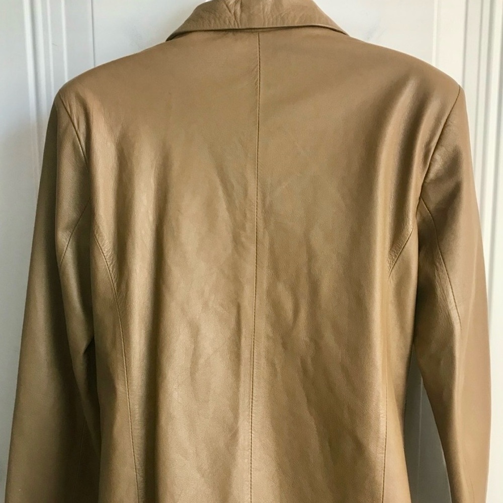 Vtg Women’s 44 10-12 Made in Italy Vera Pelle Tan Leather 4-Button Jacket in EUC - Picture 12 of 16